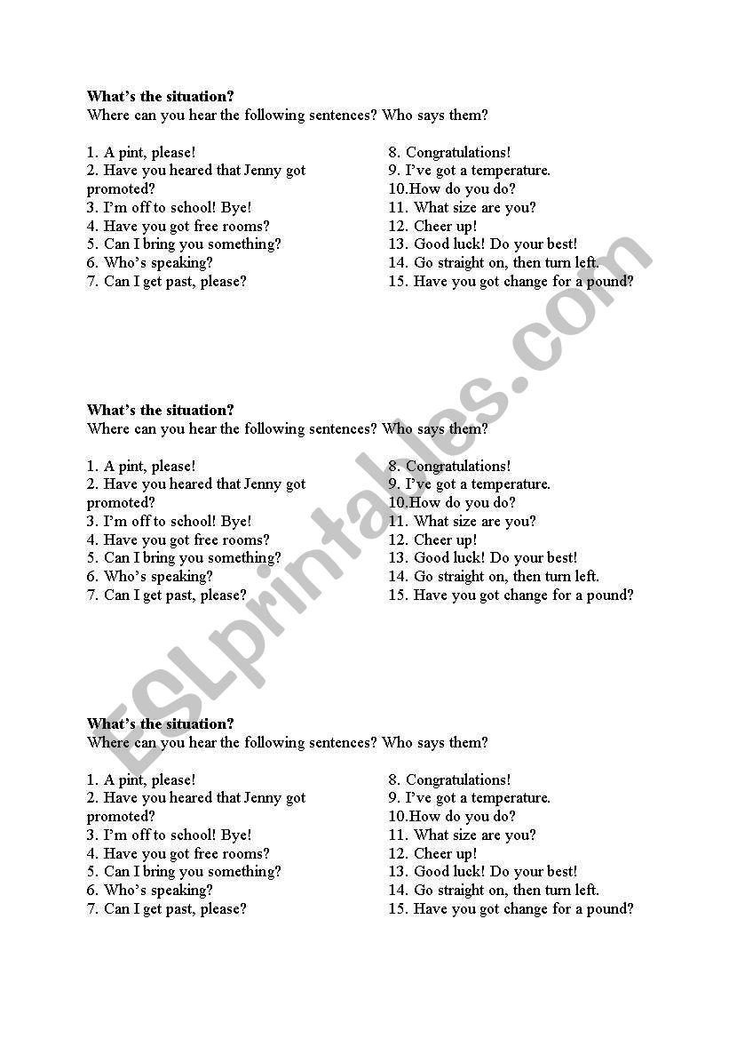 Whats The Situation ESL Worksheet By Sumszilv