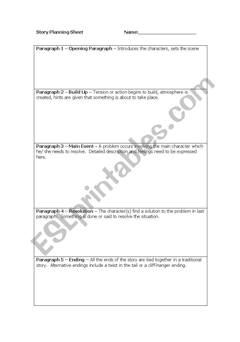 Story Planning Worksheet worksheet