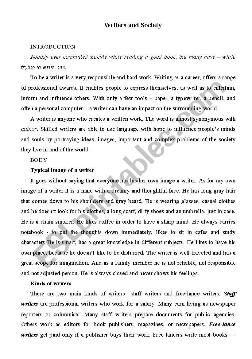 Writers and society worksheet