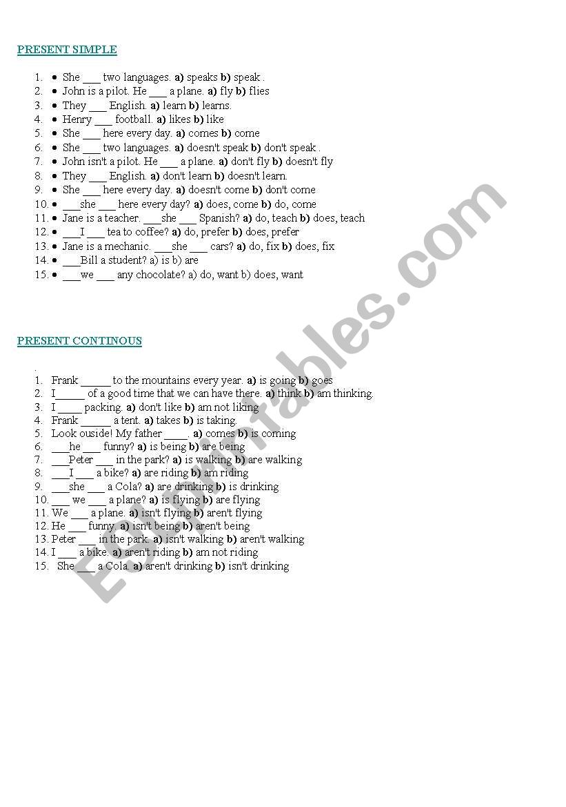 Present tenses multiple choice