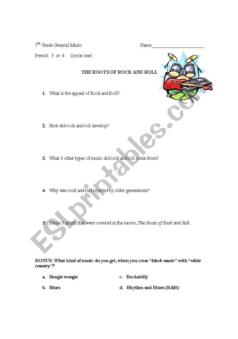 Roots of Rock and Roll Worksheet