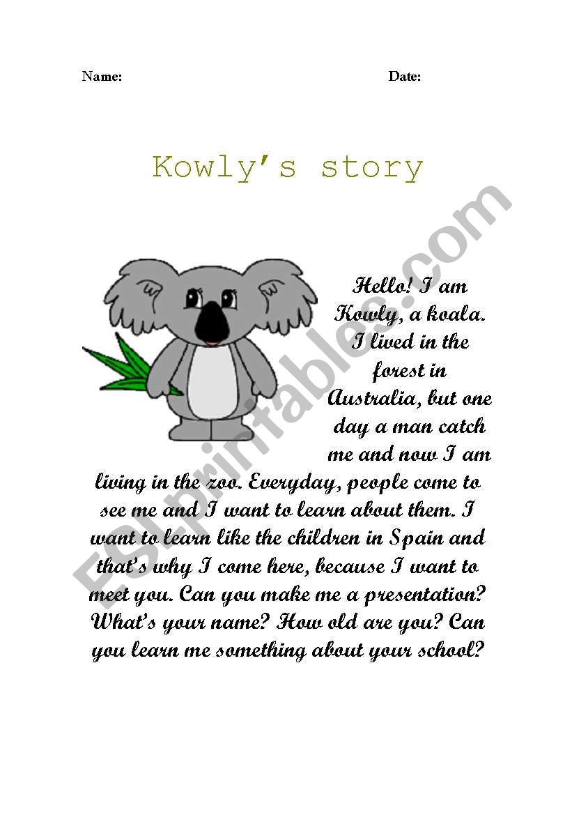 Kowlys story worksheet