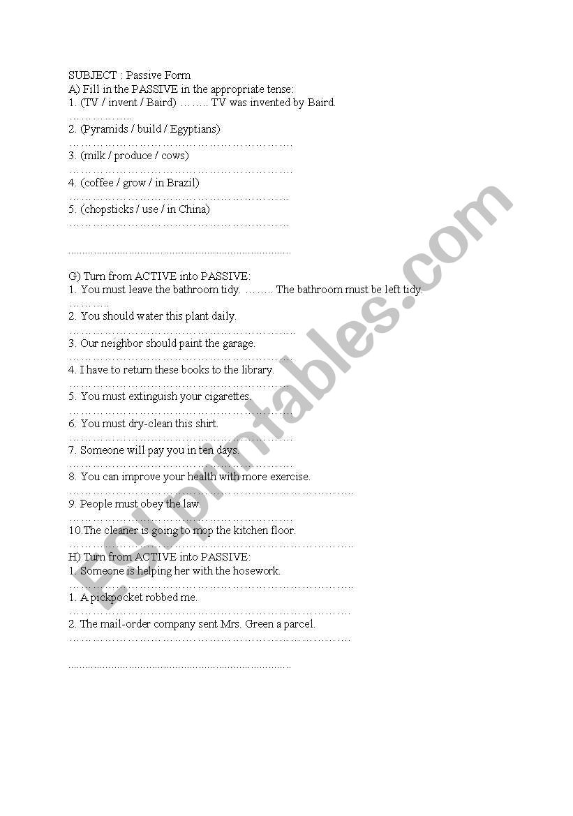 passive worksheet