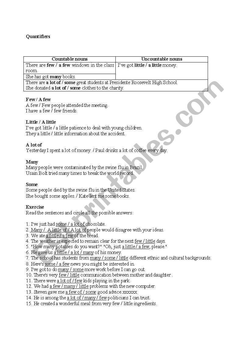 Quantifiers worksheet