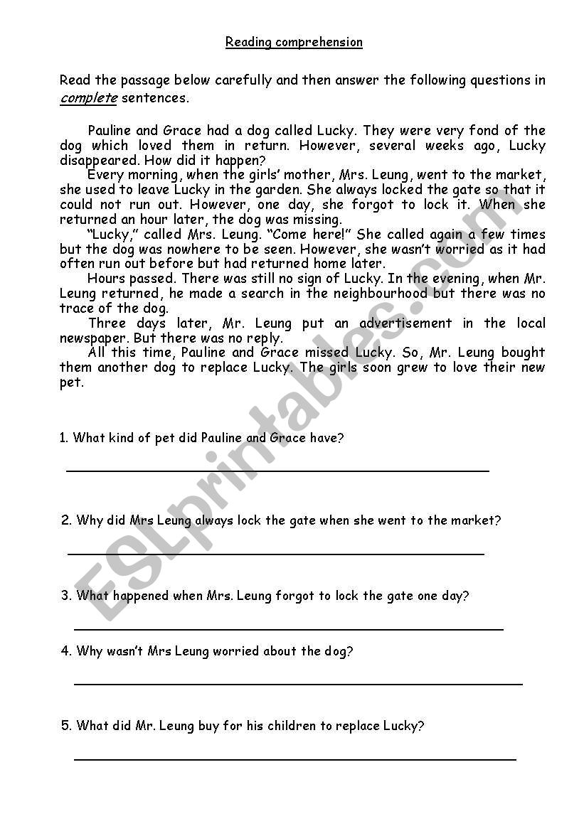 The little dog Lucky - ESL worksheet by ccnetlibrary