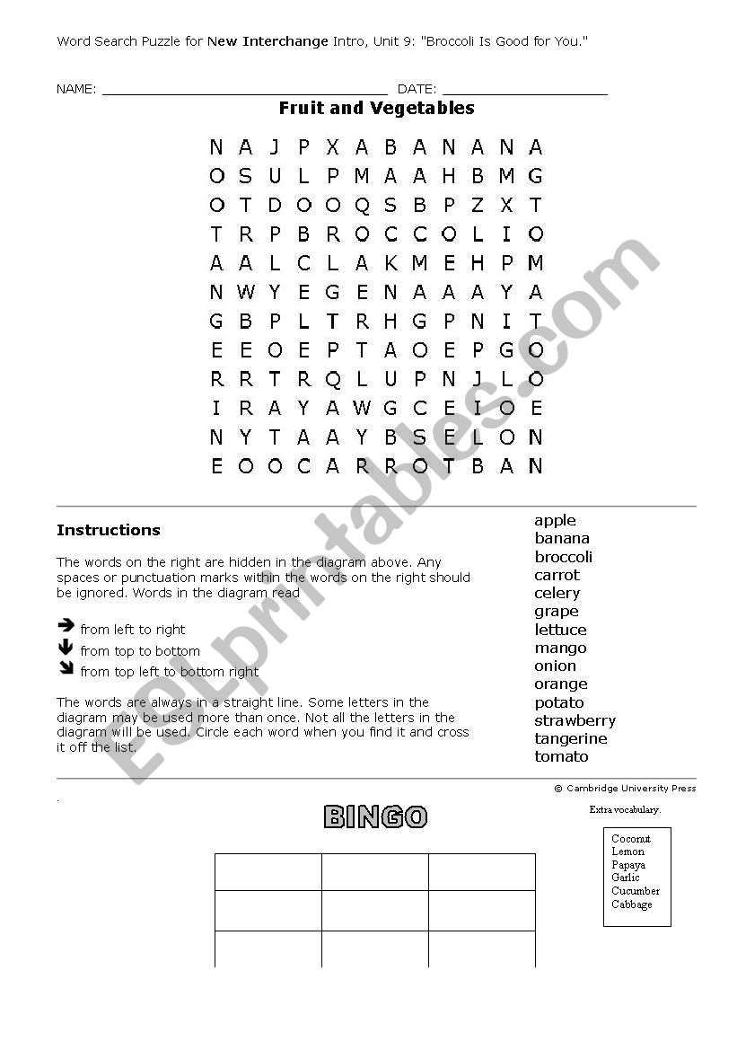 FRUIT AND  VEGETABLES worksheet