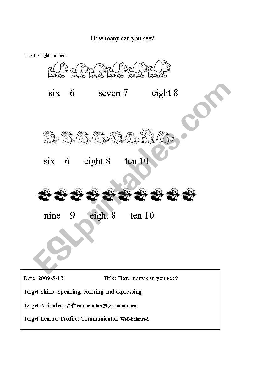 numbers worksheet