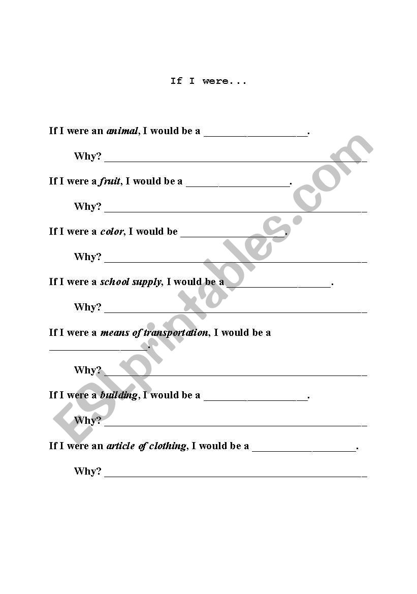 If I were.... worksheet