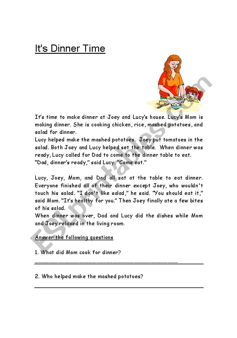 Its Dinner time worksheet