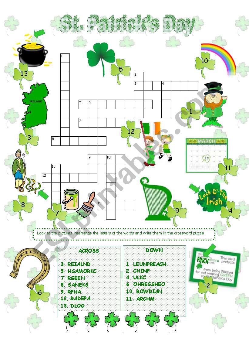 St Patrick s Day Crossword ESL Worksheet By Anna P