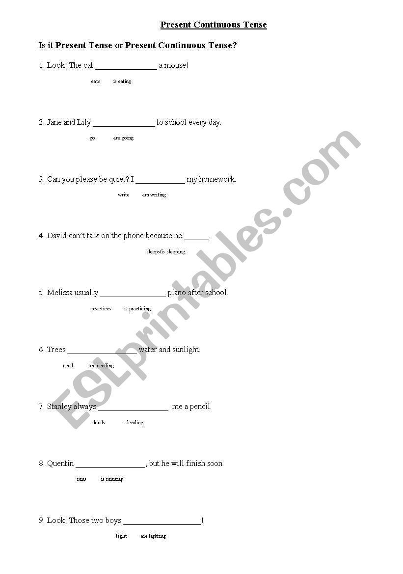 Present SImple or Continuous worksheet
