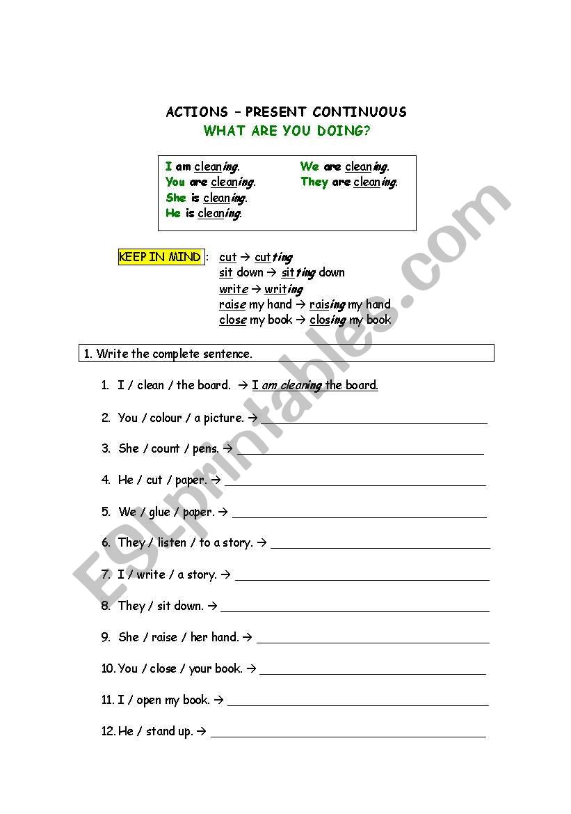 Present Continuous Actions worksheet