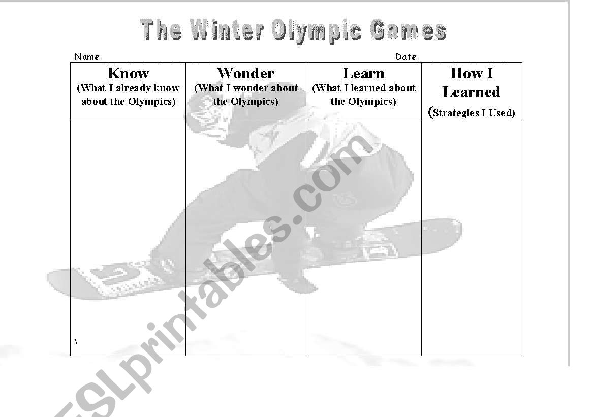 Winter Olympic >Games worksheet