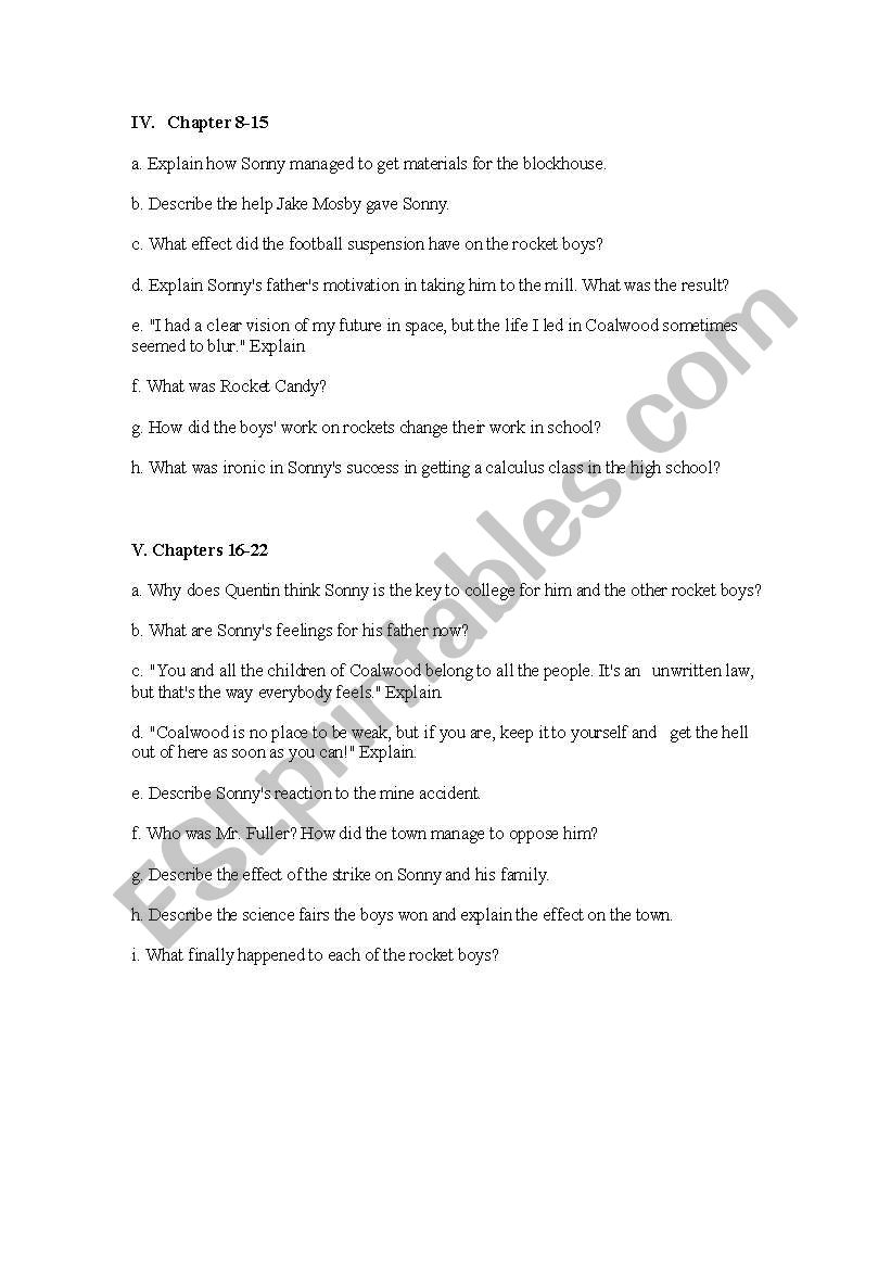 English Worksheets October Sky Study Guide