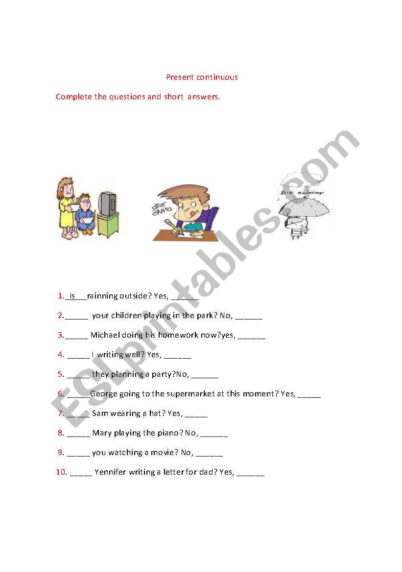 present continuous exercises worksheet