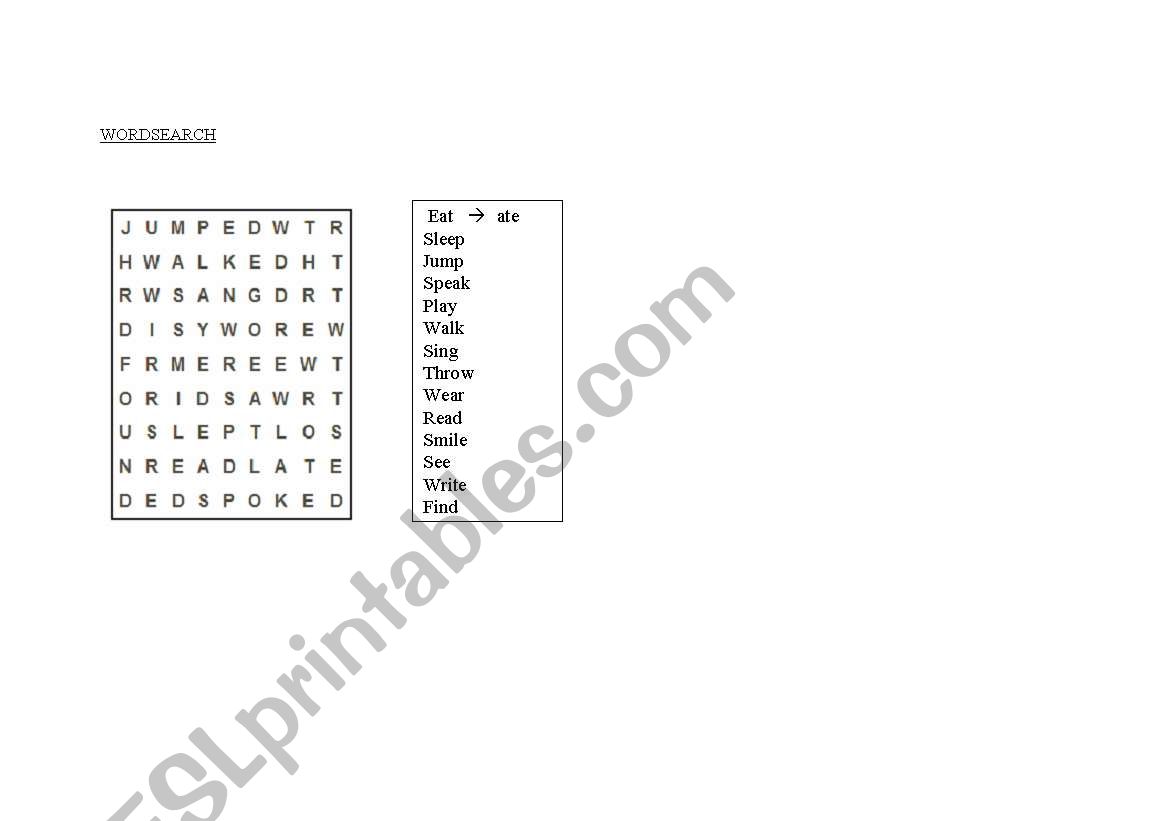 WORDSEARCH Present Simple to Past Simple Activity