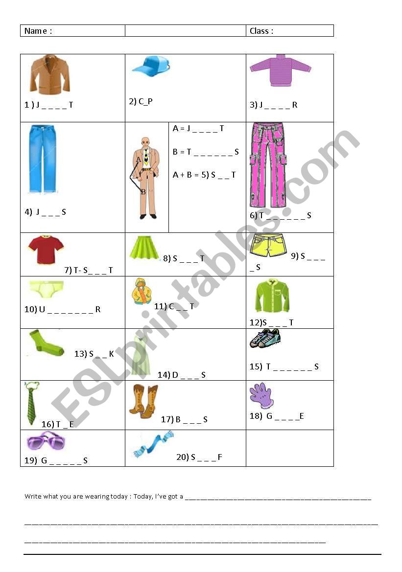 clothing worksheet worksheet