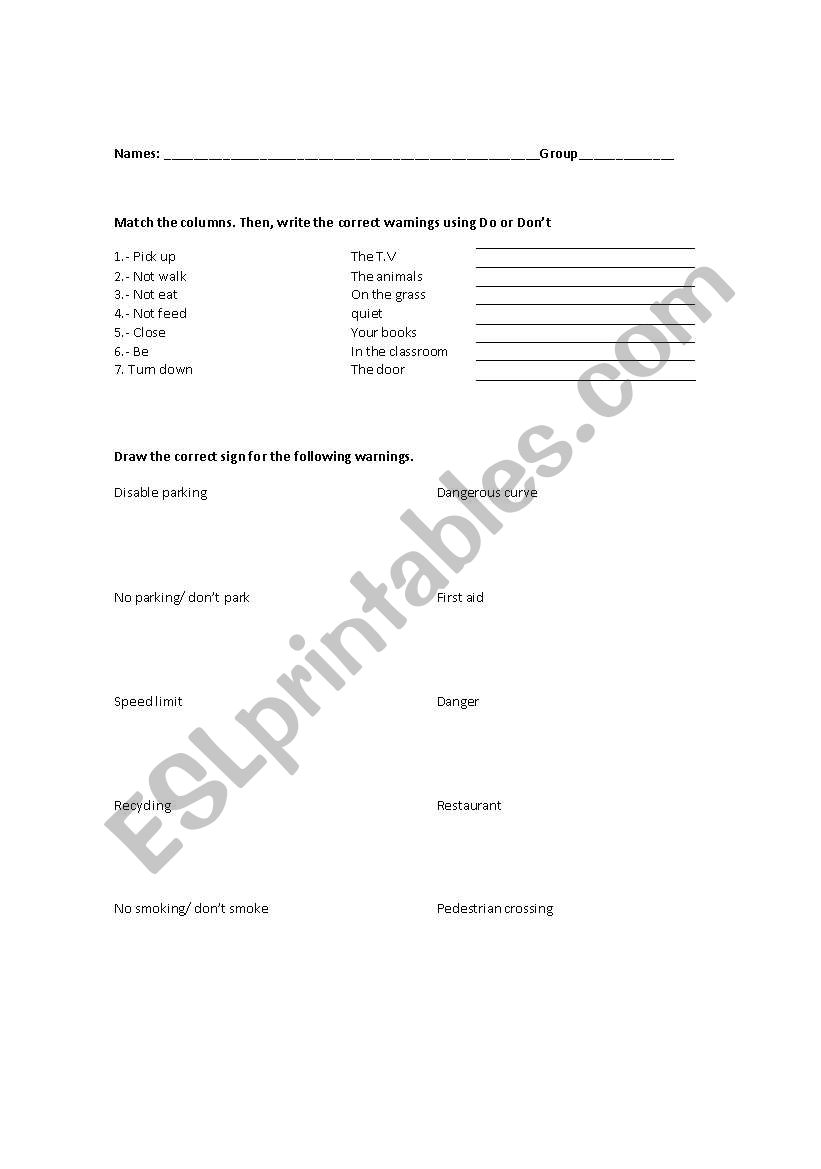 Do & Dont worksheet