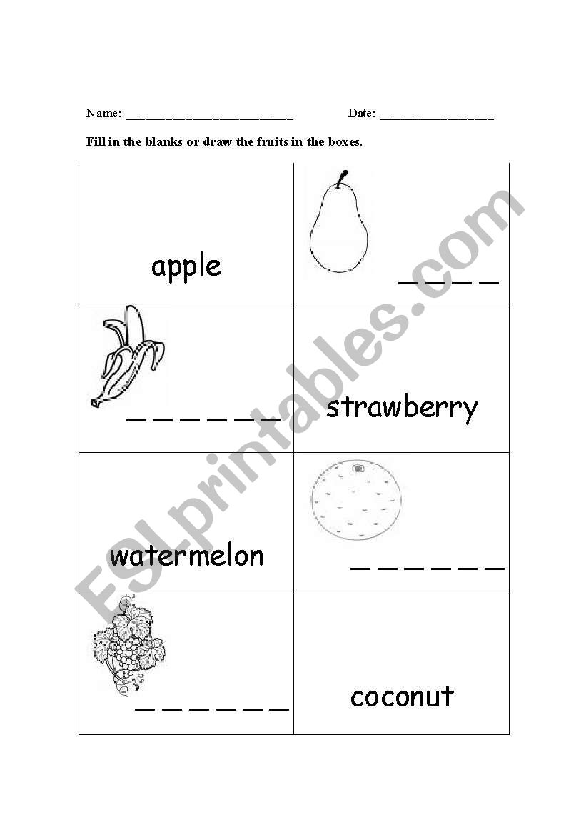 fruits worksheet worksheet