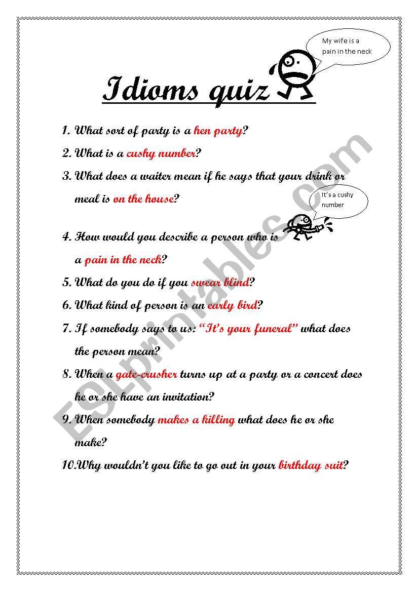 English- Idioms And Their Meaning Test - ProProfs Quiz