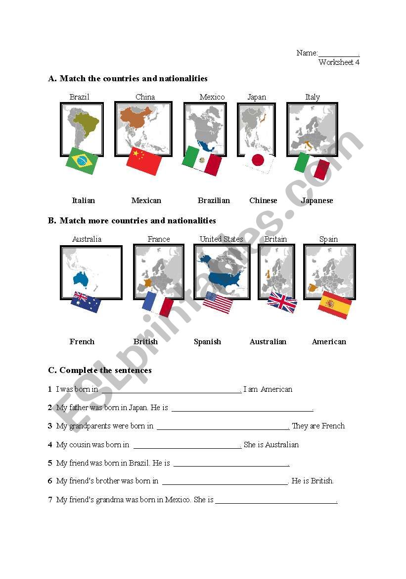 Countries and Nationalities Worksheet