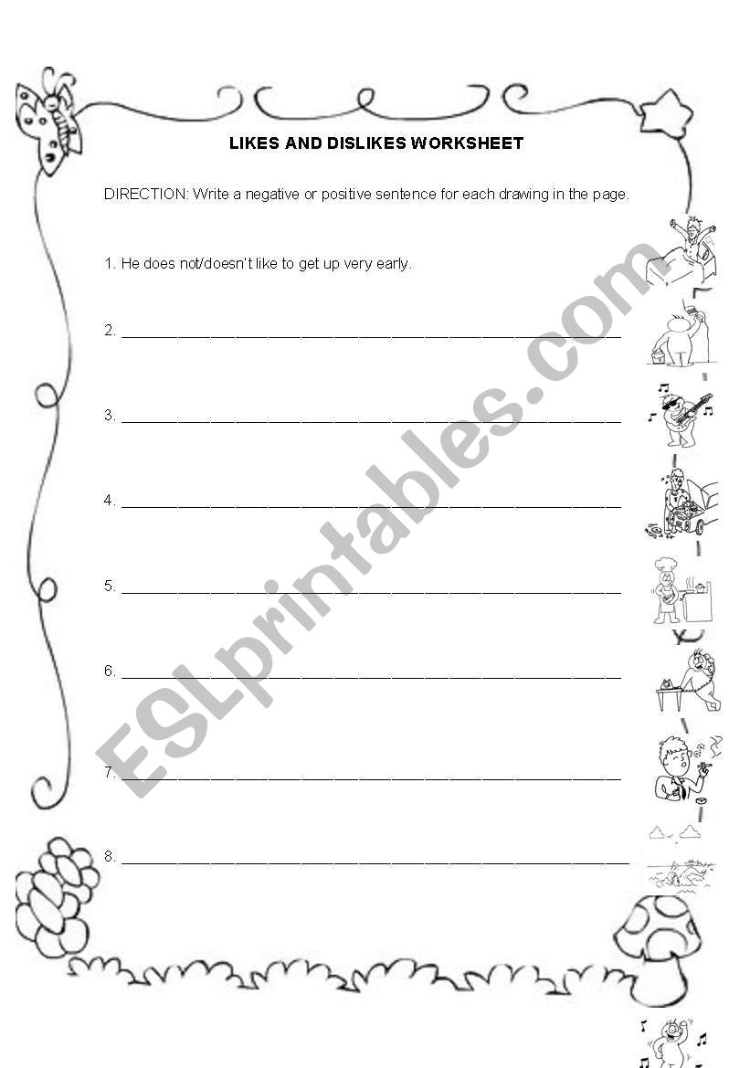 likes and dislikes worksheet