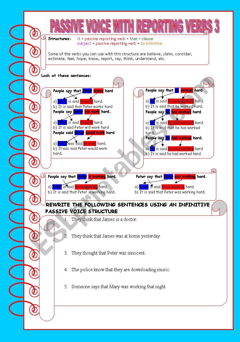 PASSIVE VOICE WITH REPORTING VERBS KEY INCLUDED ESL Worksheet By 