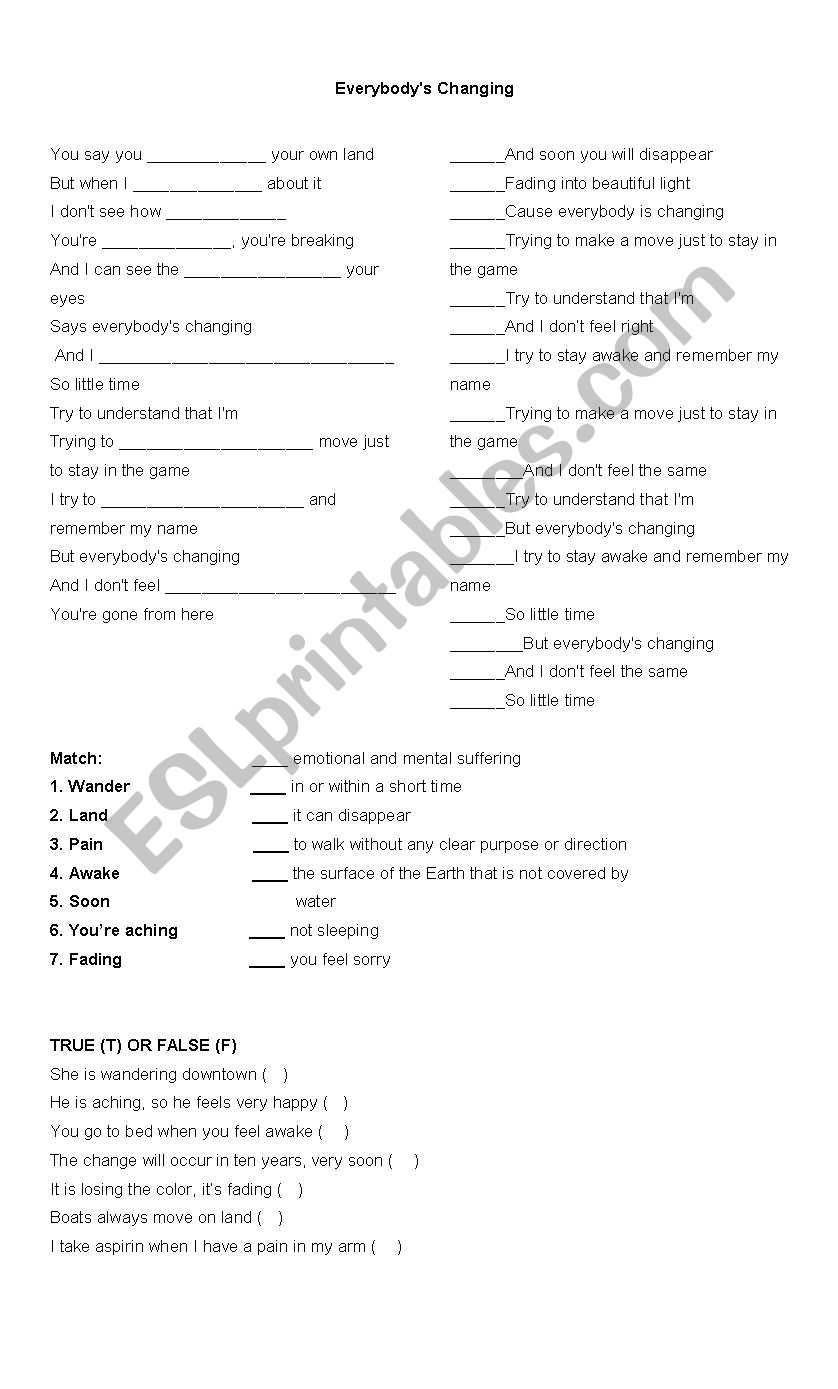 Song Exercise. worksheet