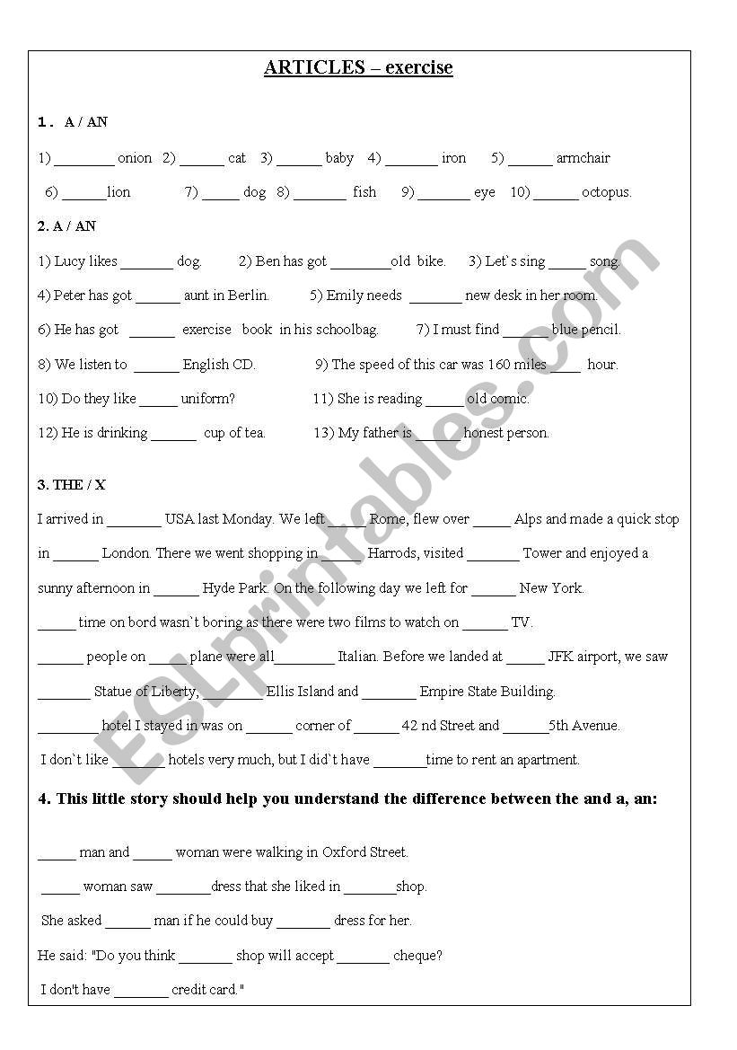 Articles-exercise worksheet