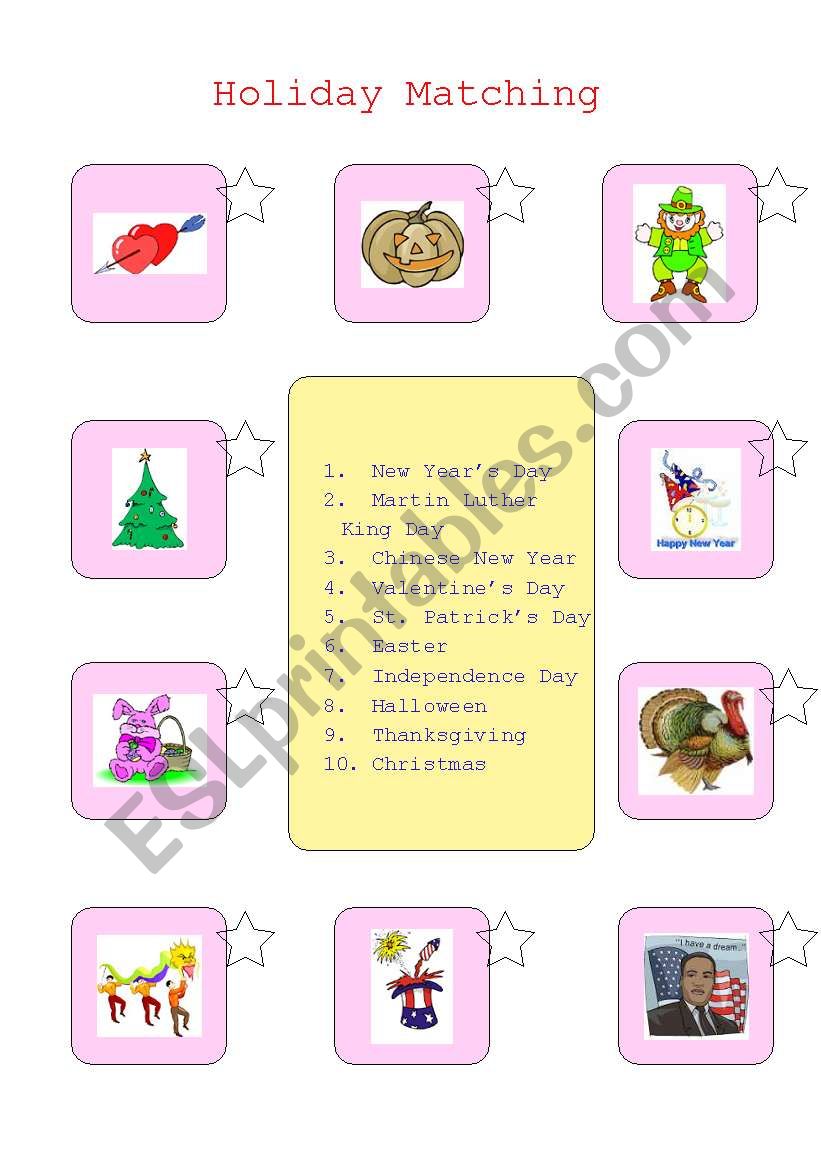 Holiday Matching worksheet