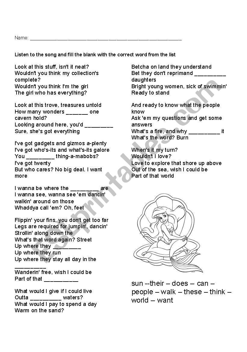 Part of your world listening worksheet