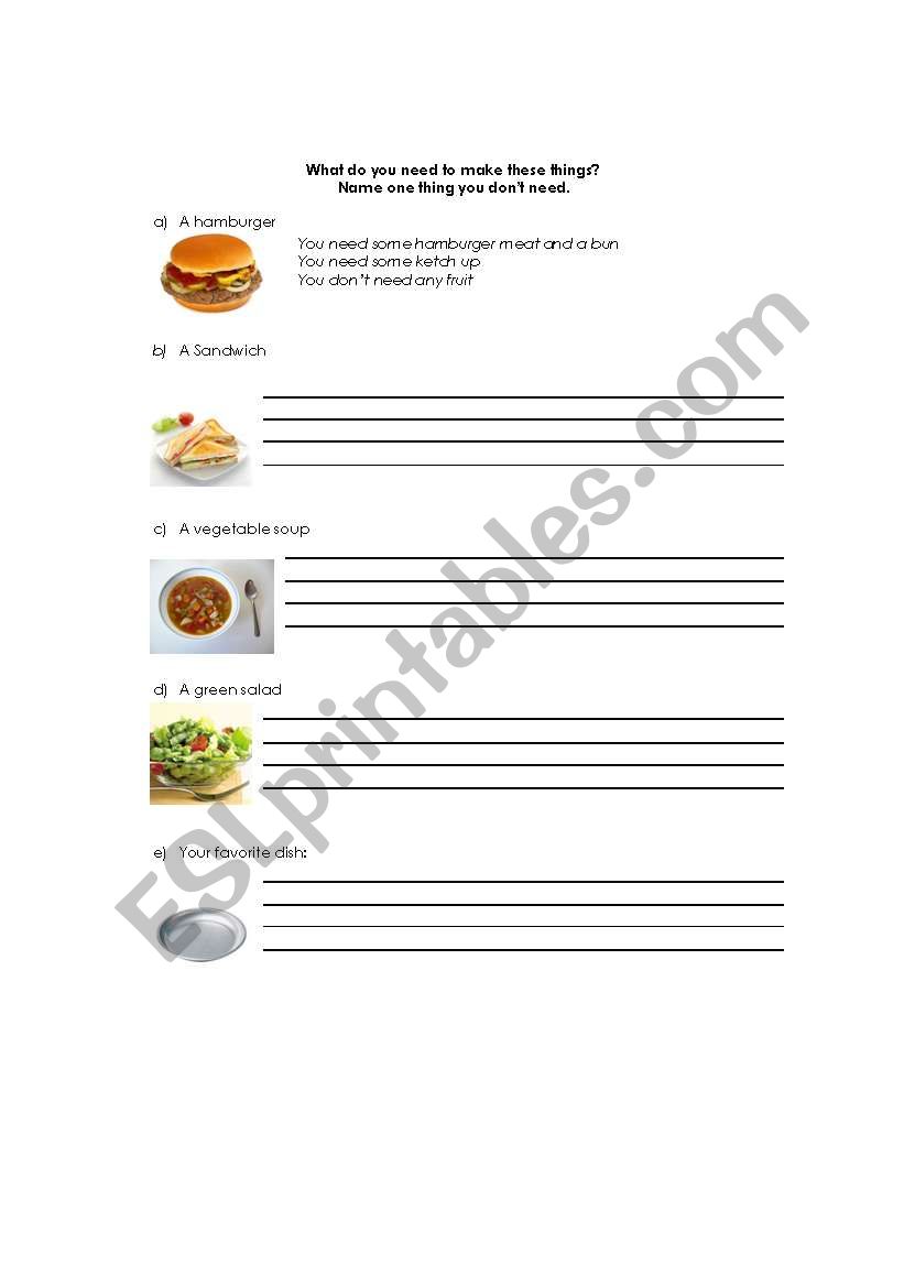 Recipe worksheet