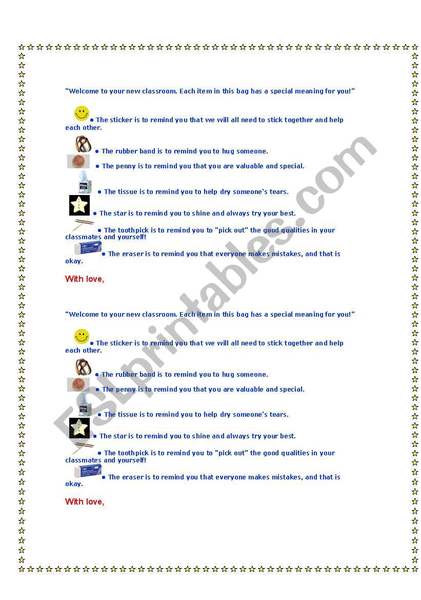 Welcome kit worksheet