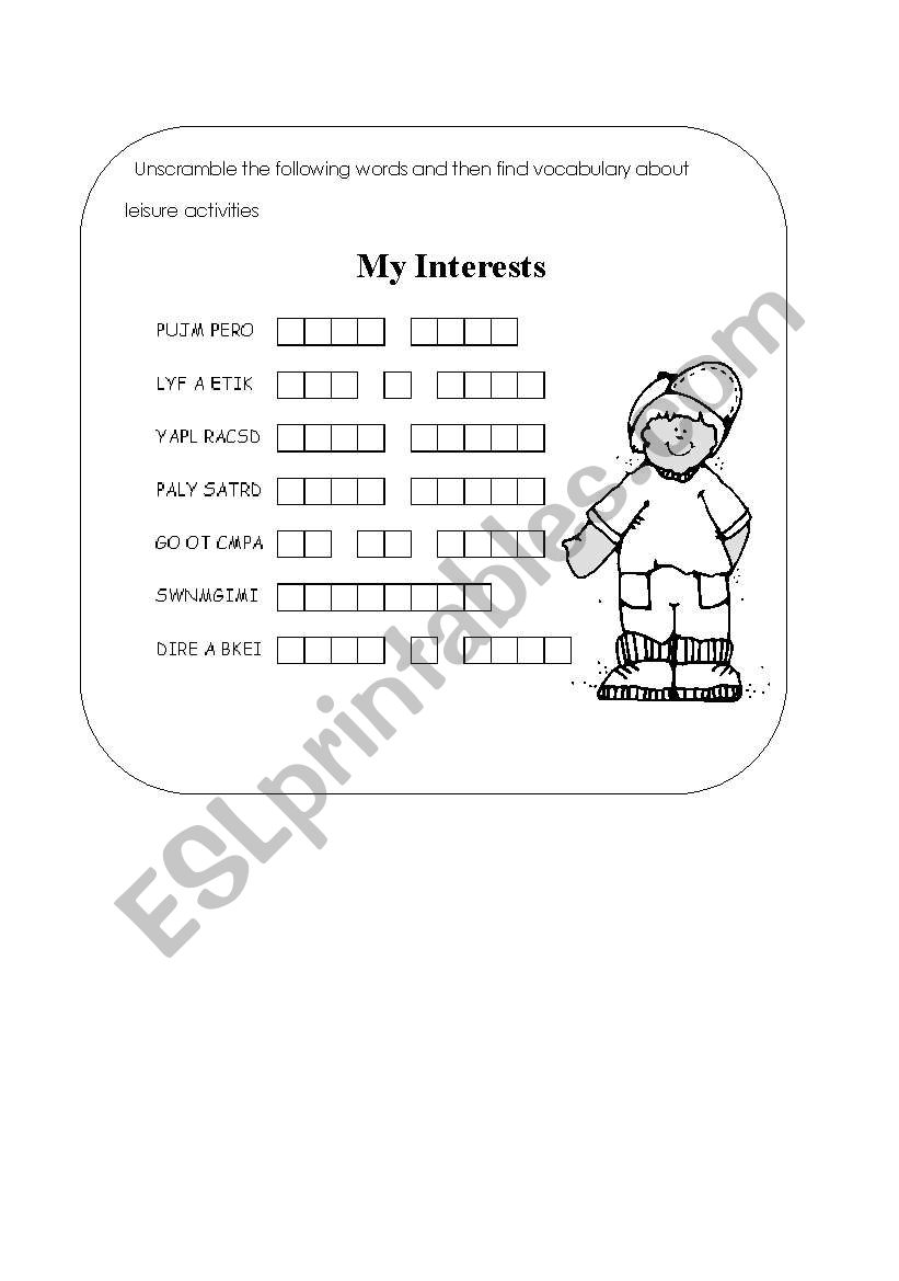 Leisure activites worksheet