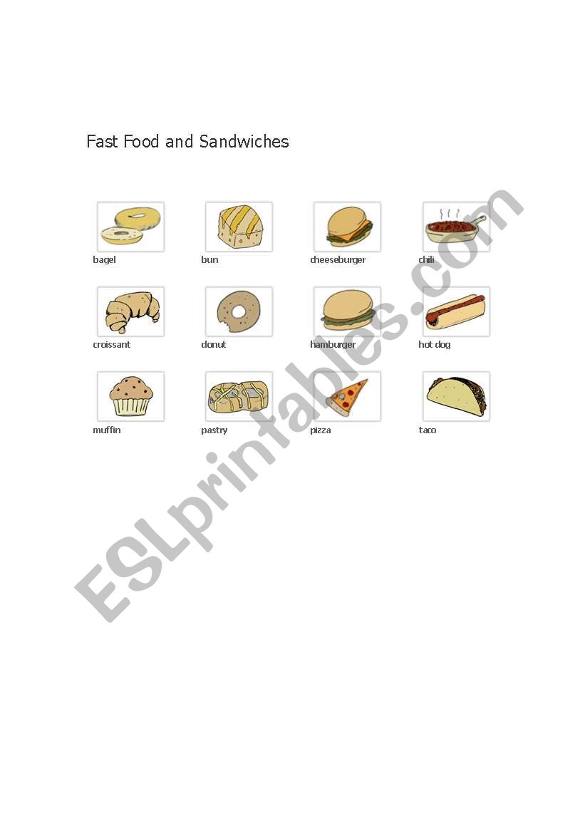 Fast Food and Sandwiches  worksheet