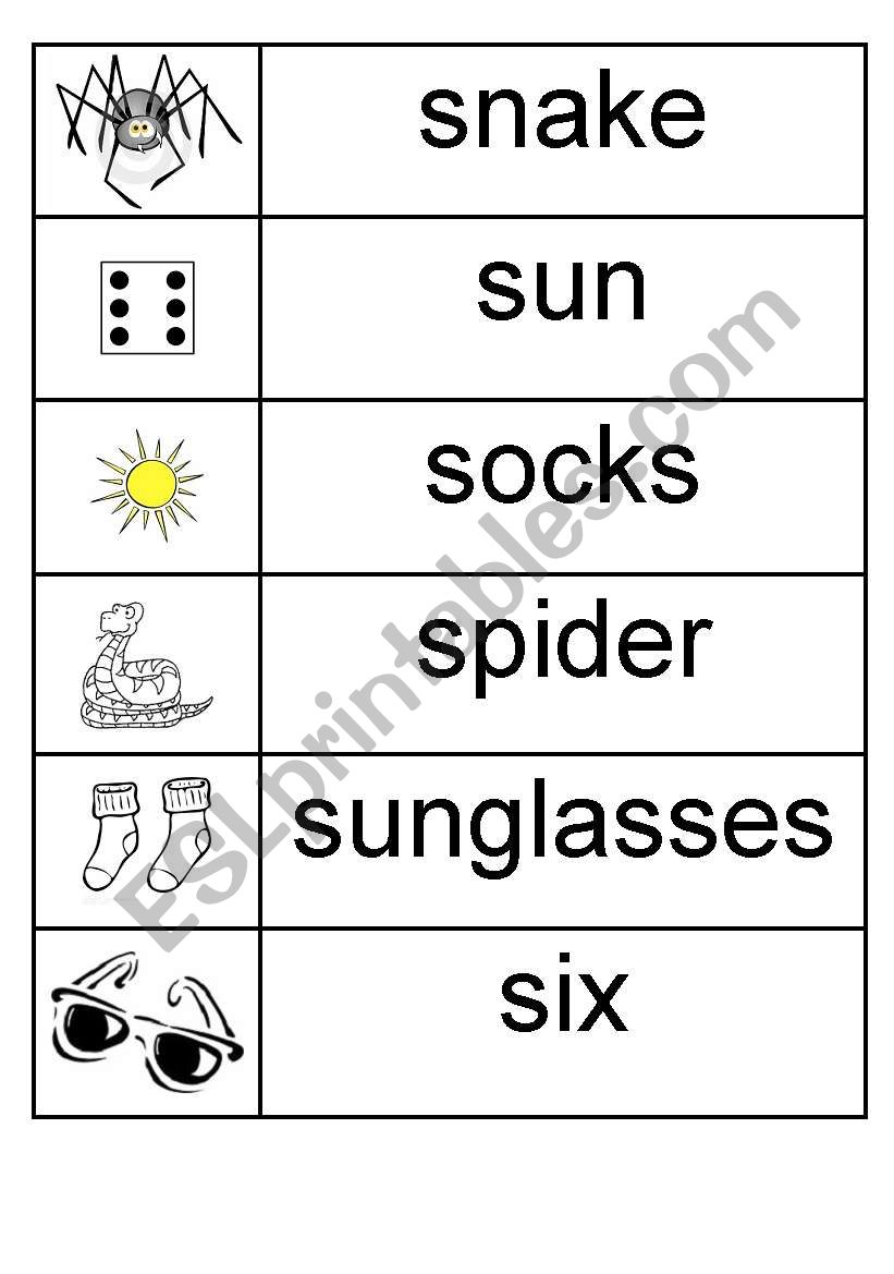 s - picture/word match worksheet
