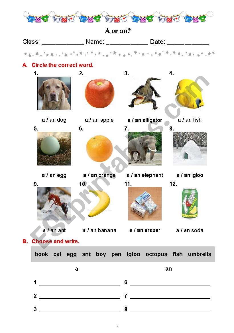 A or an? worksheet