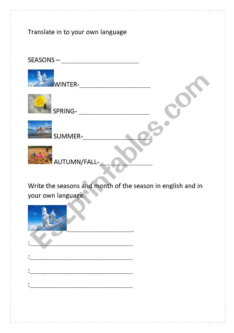 Seasons worksheet