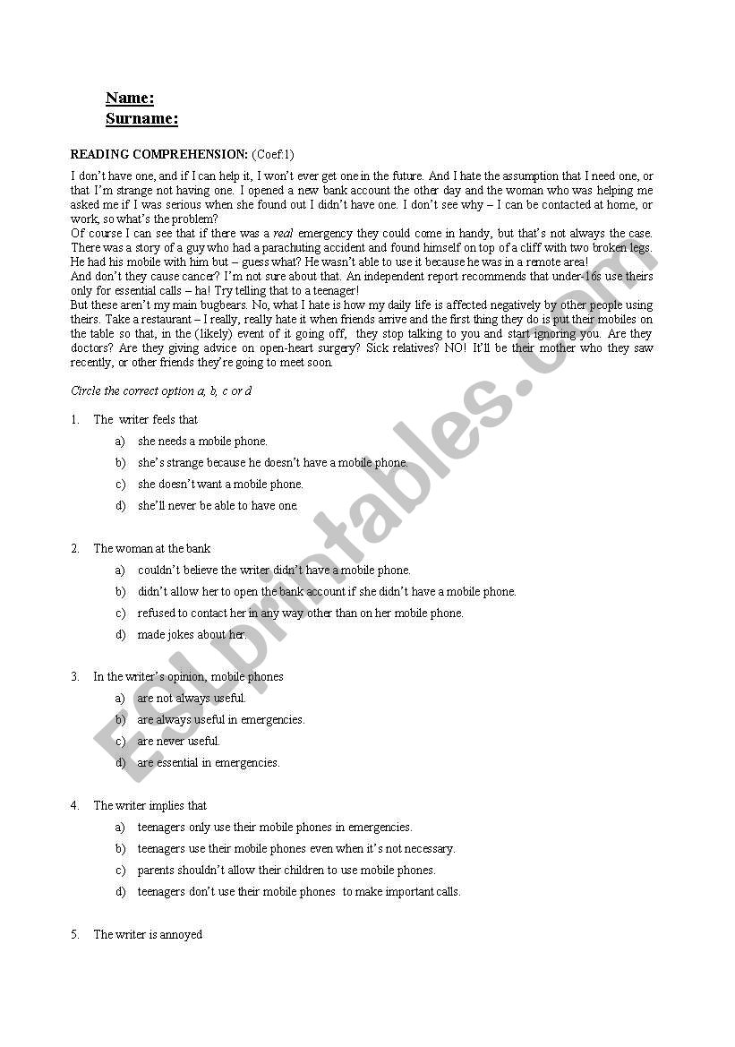 MOCK EXAM 5 YEAR ACCI worksheet