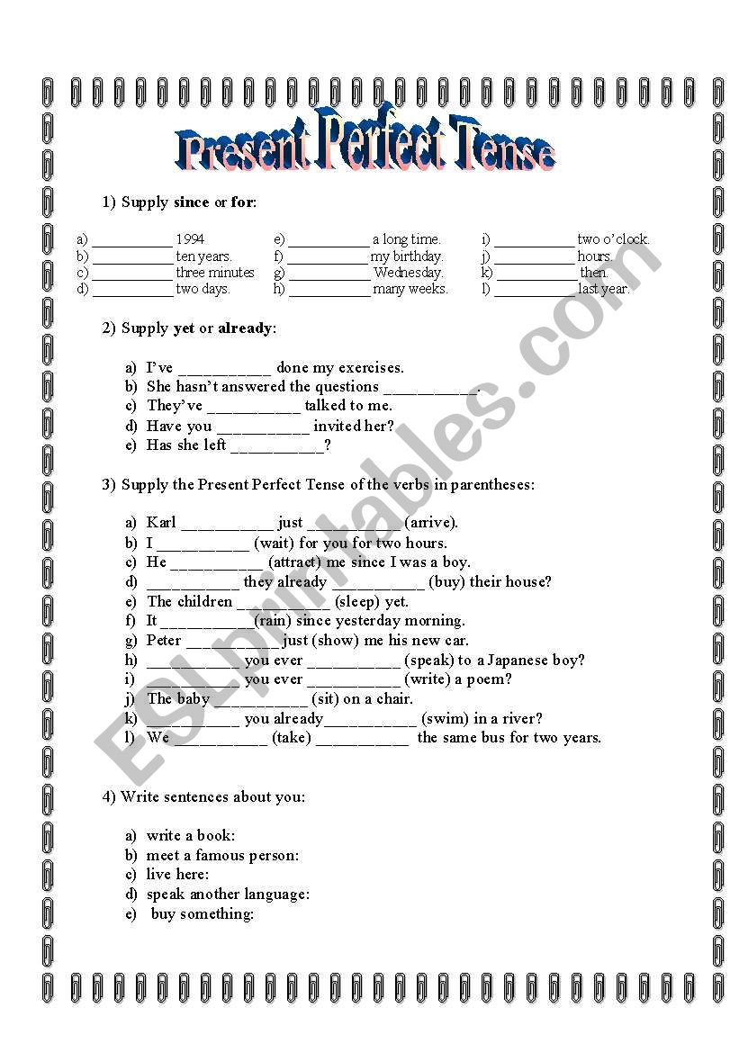 Present Perfect Tense ESL Worksheet By Gisabjunkes