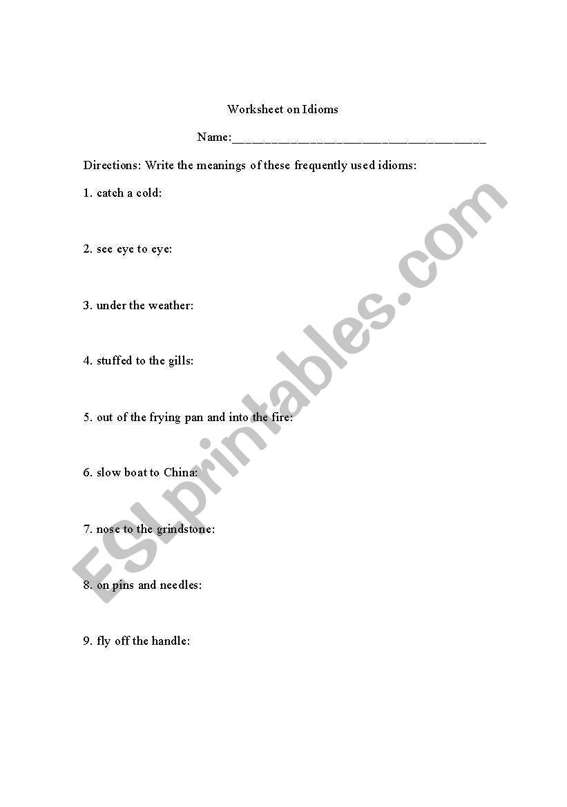 Worksheet on idioms worksheet