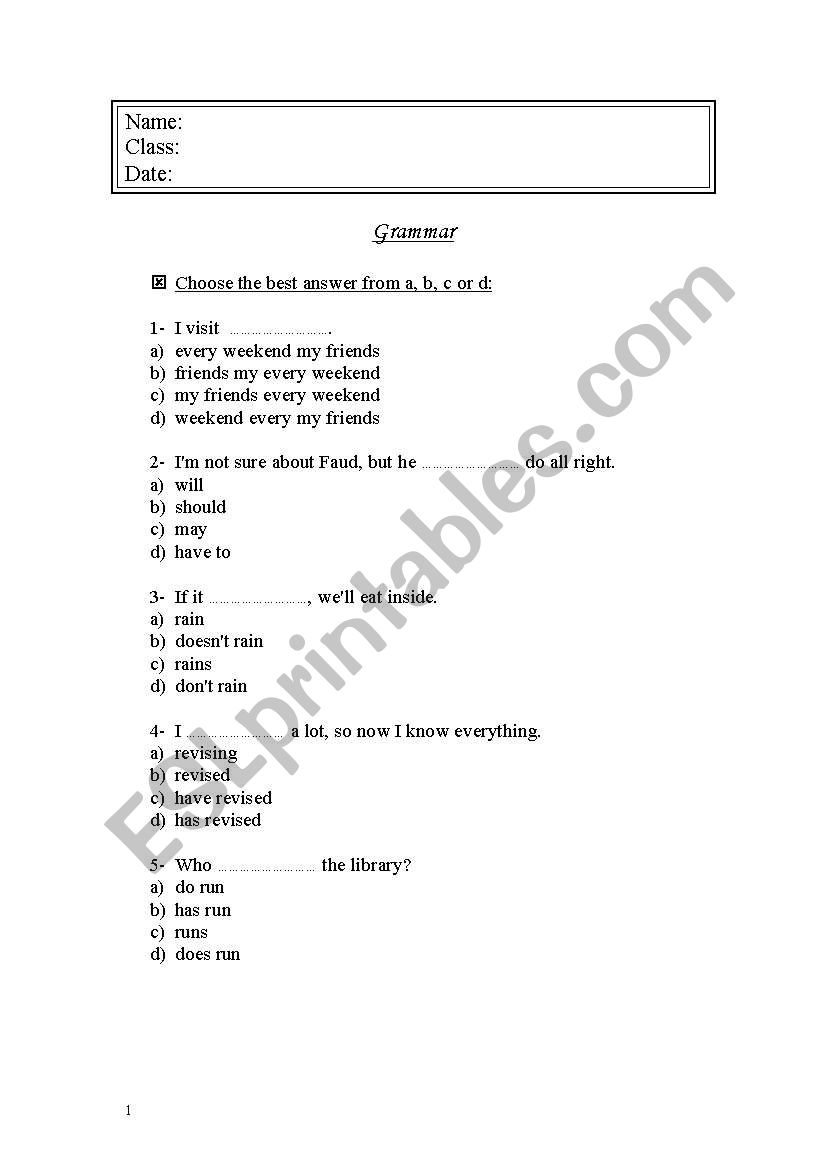 Grammar 1 worksheet