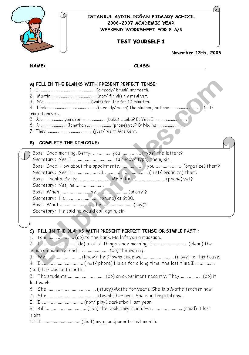 PRESENT PERFECT TENSE worksheet