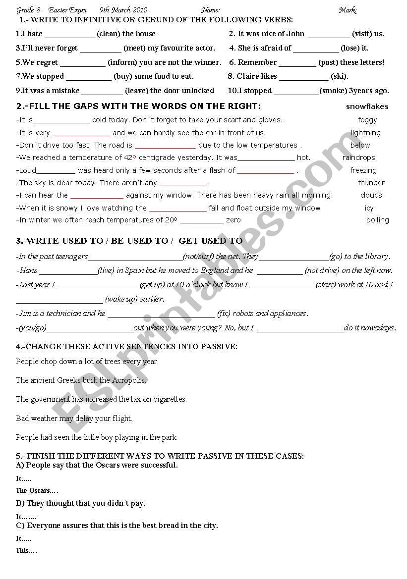 EASTER EXAM GRADE 8 worksheet