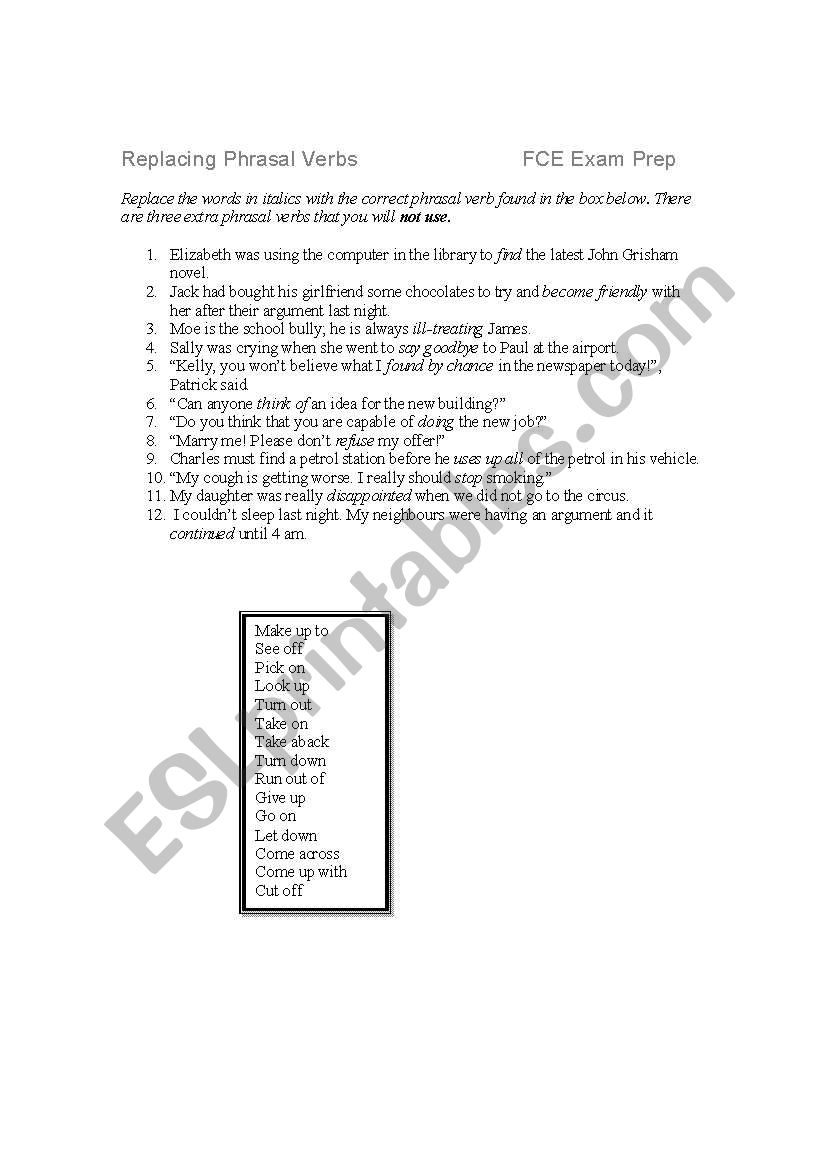 Replacing words - Vocabulary worksheet