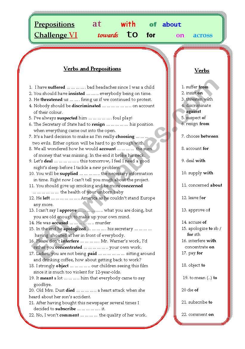 Prepositions Challenge VI: Check yourself