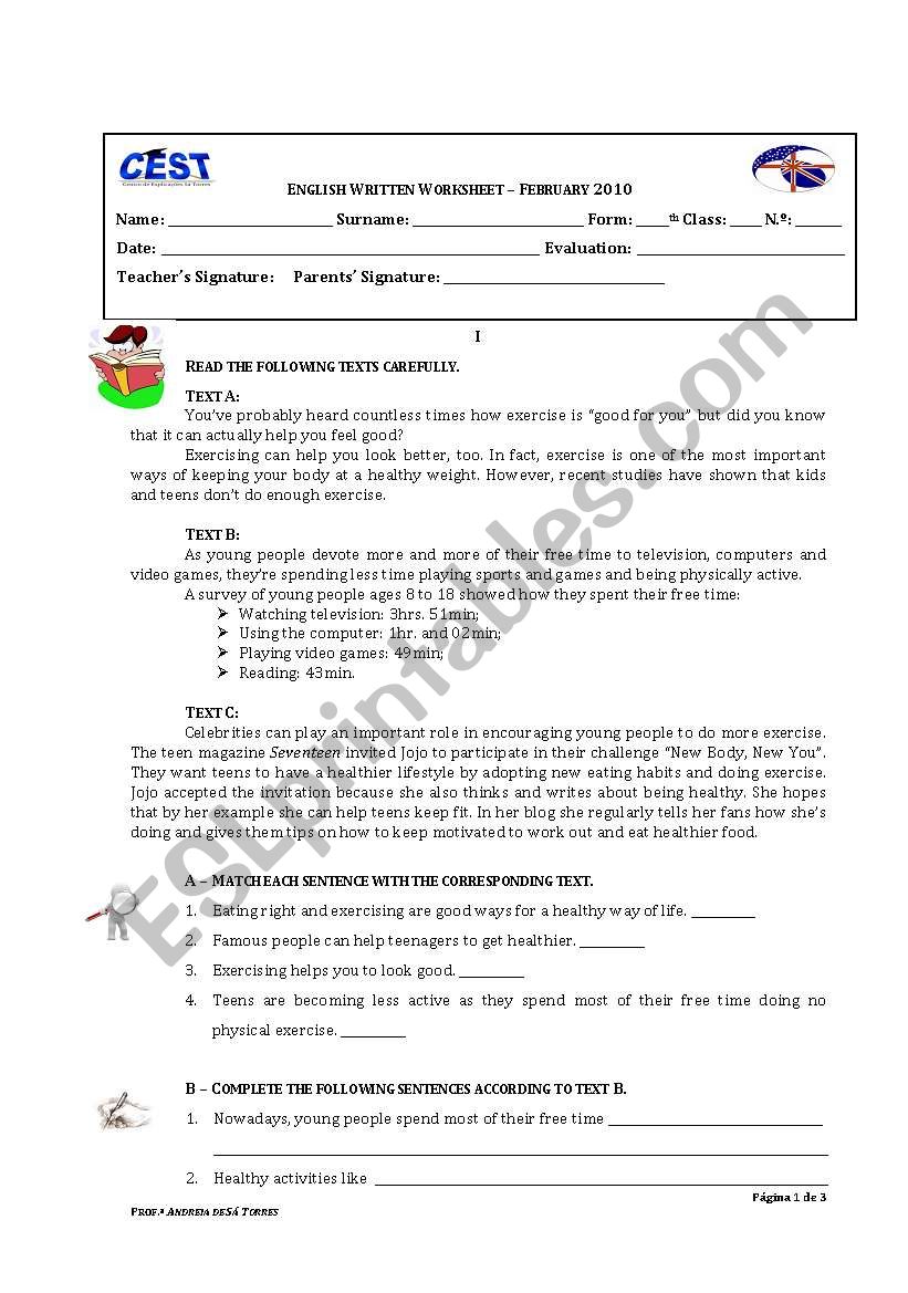 Health worksheet