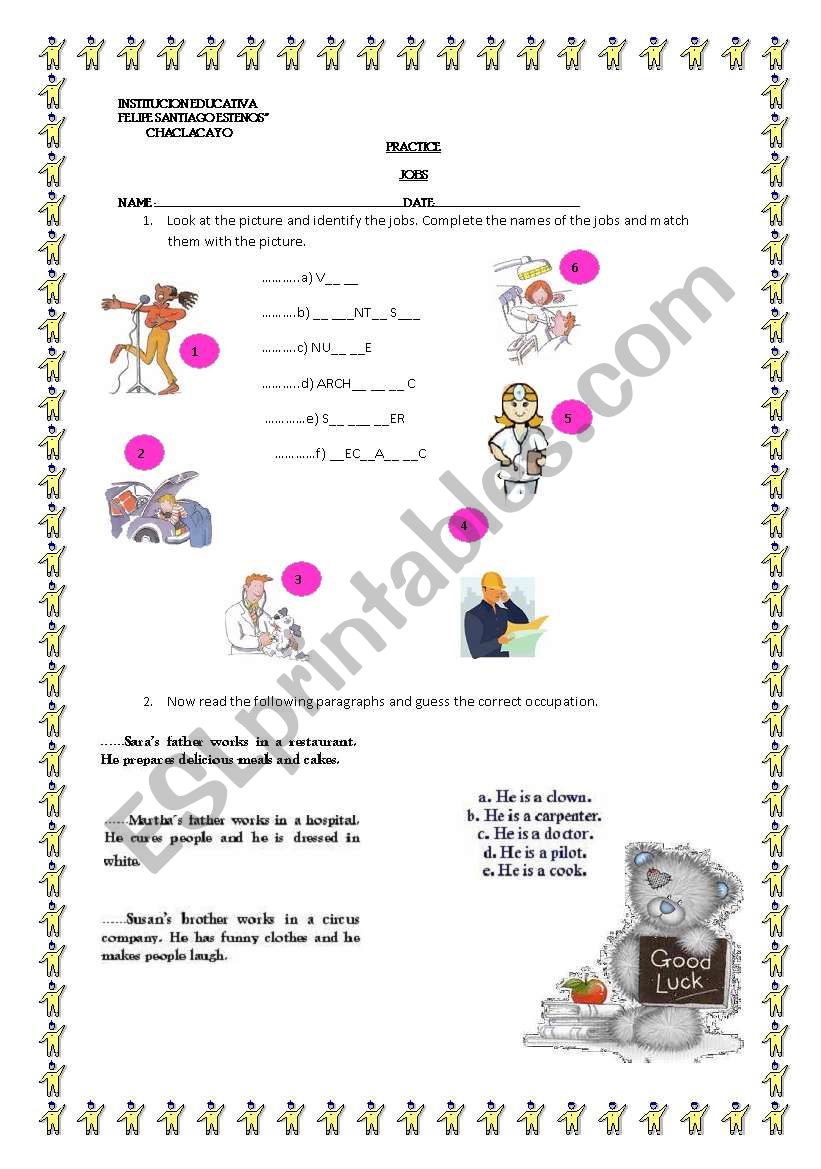 beautiful jobs worksheet