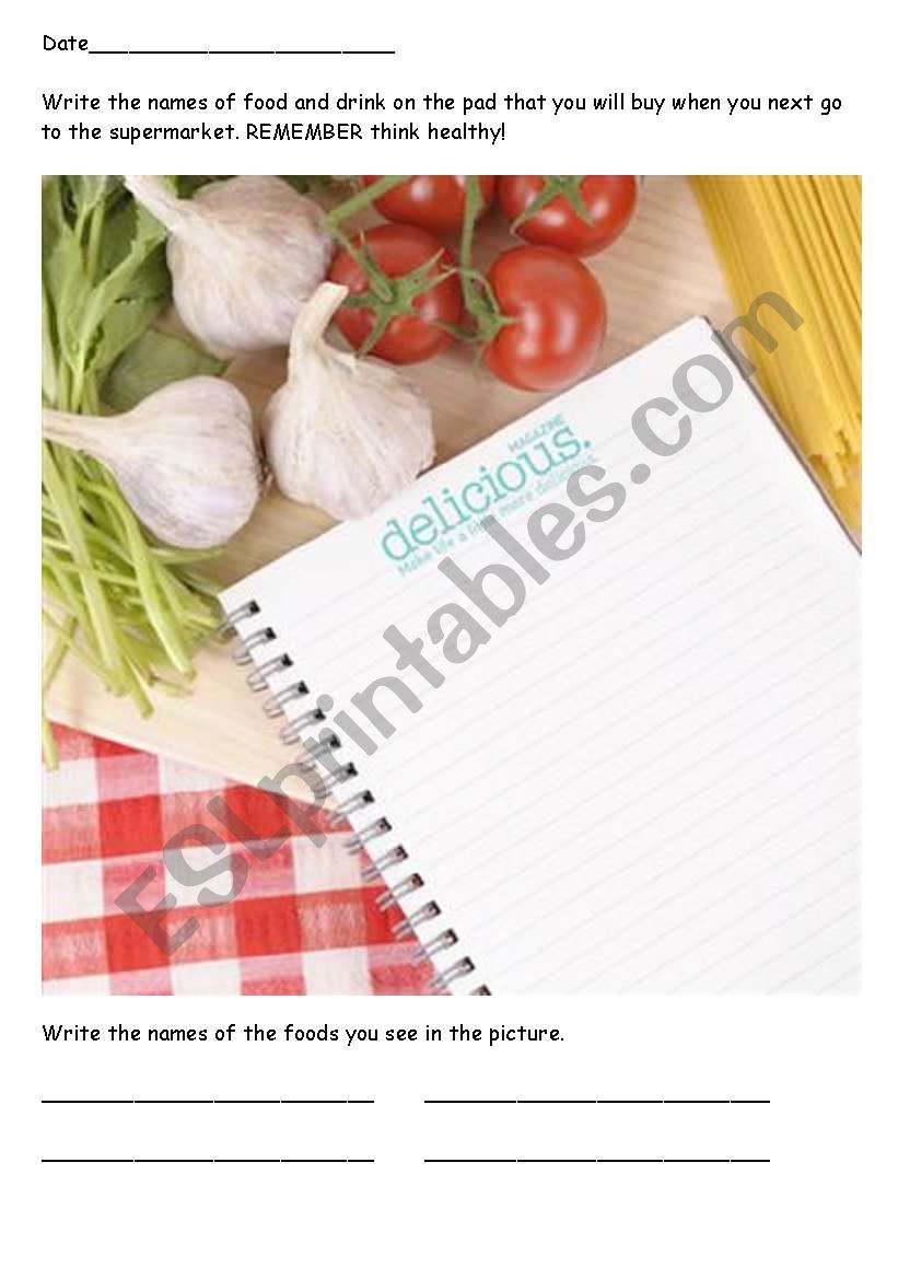 Shopping list worksheet