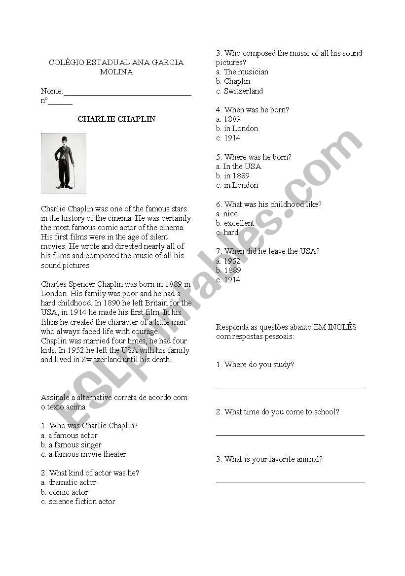 charles chaplin worksheet